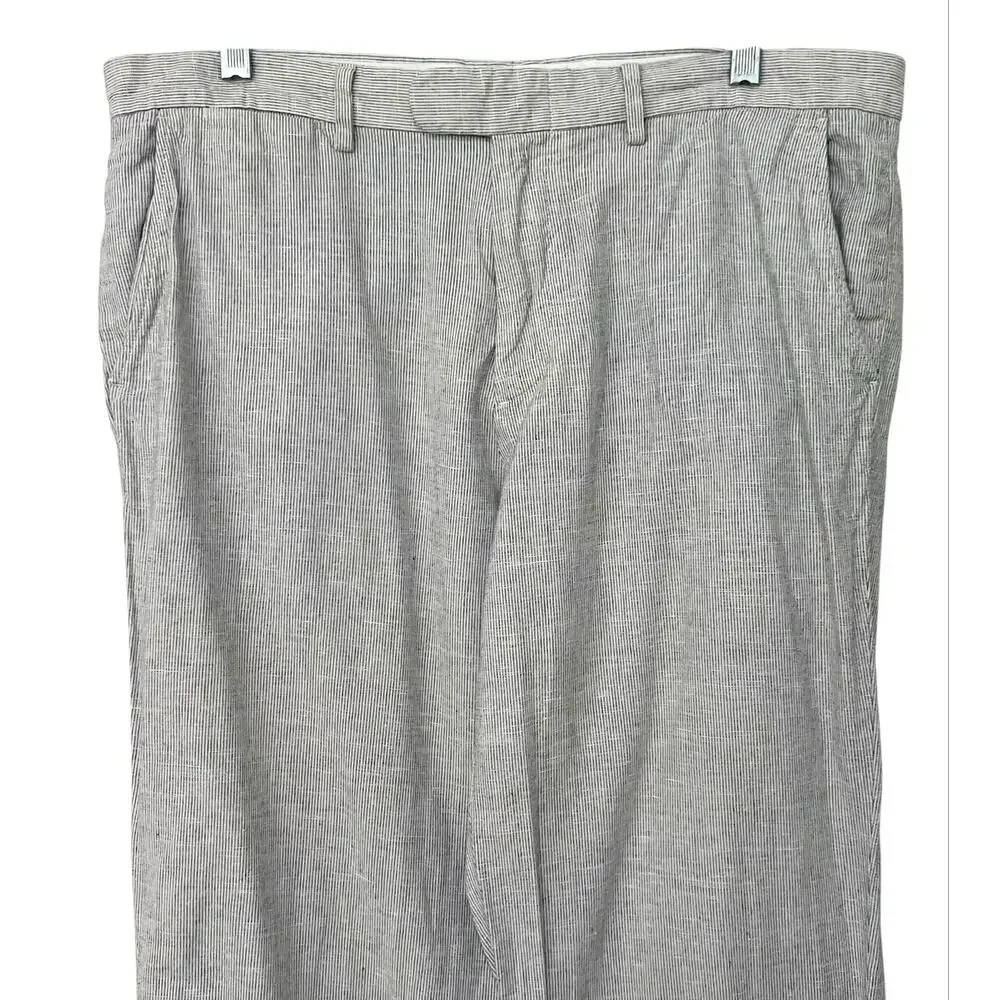 J.Crew Men's Chino Pants Bowery Blue White Ticking Stripe Linen Cotton Sz 34x34